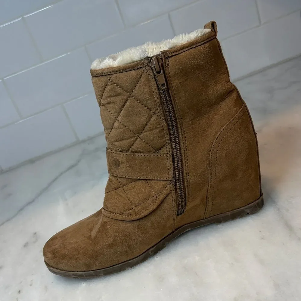 Unisa Boots Women's Quilted Suede Tan Wedge Boots